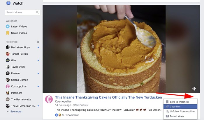 copy facebook video link