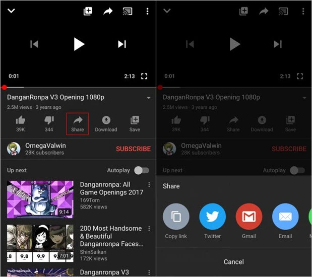 copy youtube video link iphone