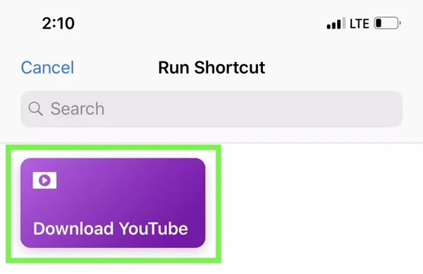 download youtube video via shortcuts