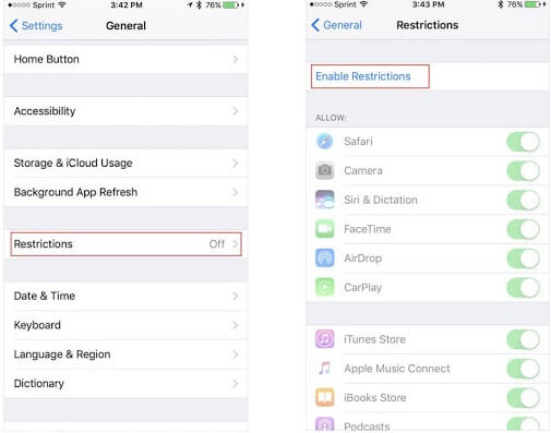 hide apps on iphone via restrictions